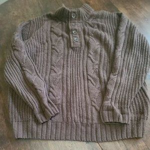 CABELAS Men's Sweater Size XL Cable Knit Brown Mock Neck Outdoor Very Nice